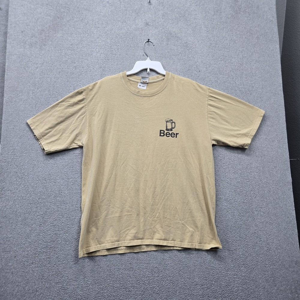 Crazy Shirts Men Shirt XL Beige Beer Dyed Nutrition Facts Logo Graphic Print